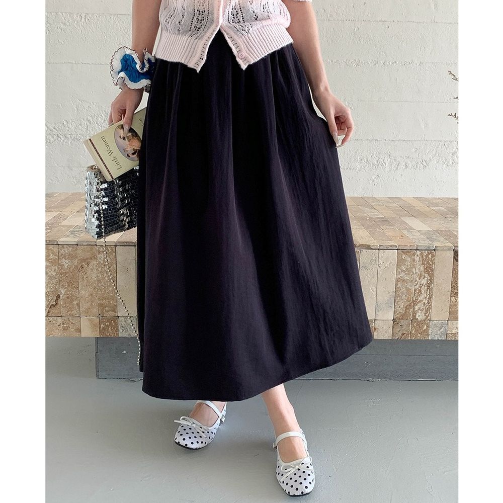 法式質感抓褶紋理長裙-黑