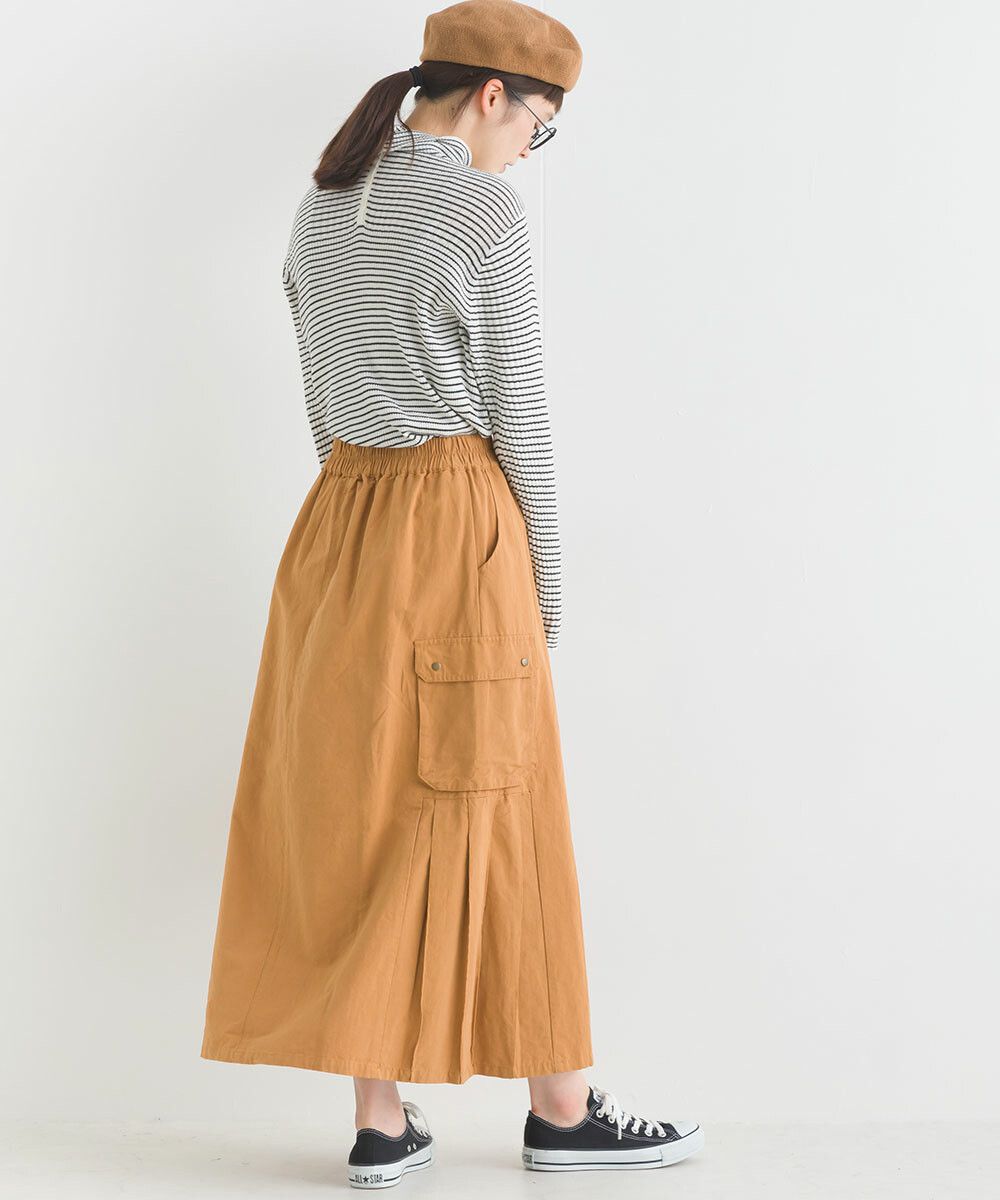 日本女裝代購 - 休閒風側口袋工裝裙-焦糖橘