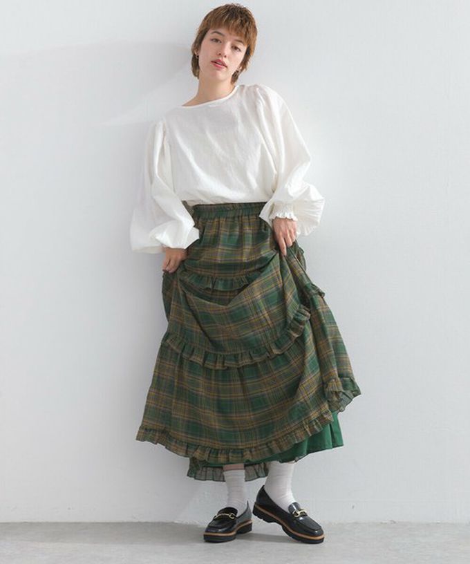 日本 Lupilien - 精緻格紋輕盈感分層俏麗長裙-黑白