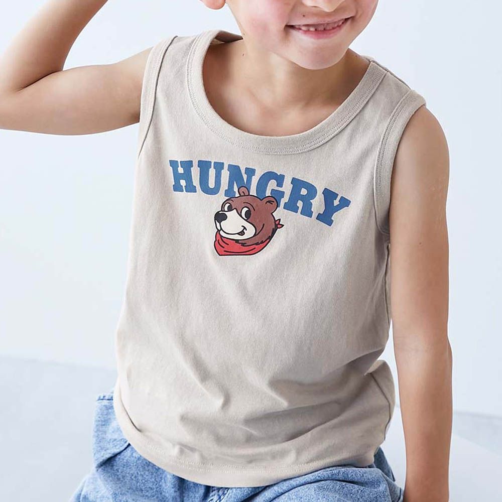 100%棉 定番印花無袖上衣-熊熊logo-淺灰