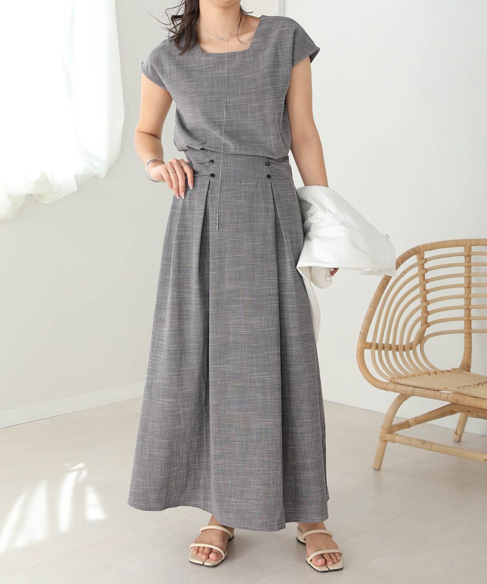 日本 Bab - 顯瘦剪裁收腰法式袖洋裝-石墨灰