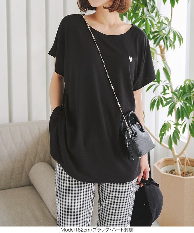 日本 Kobe Lettuce - 舒適簡約logo寬袖T恤-愛心刺繡-海軍藍