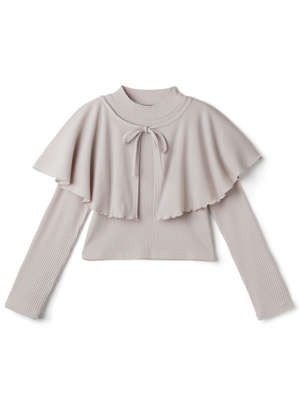 日本 GRL - 法式小斗篷扭結薄長袖上衣-淺灰棕