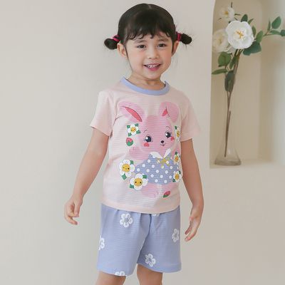 正韓 Puco - 超優質嬰幼兒/兒童短袖100% 有機棉家居服/睡衣-兔子花花