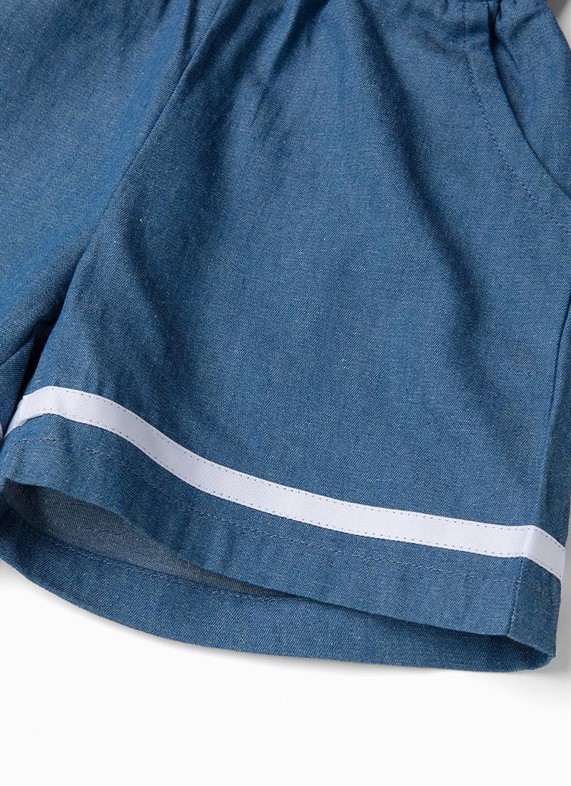 韓國 OZKIZ - 丹寧水手翻領排釦套裝-丹寧藍