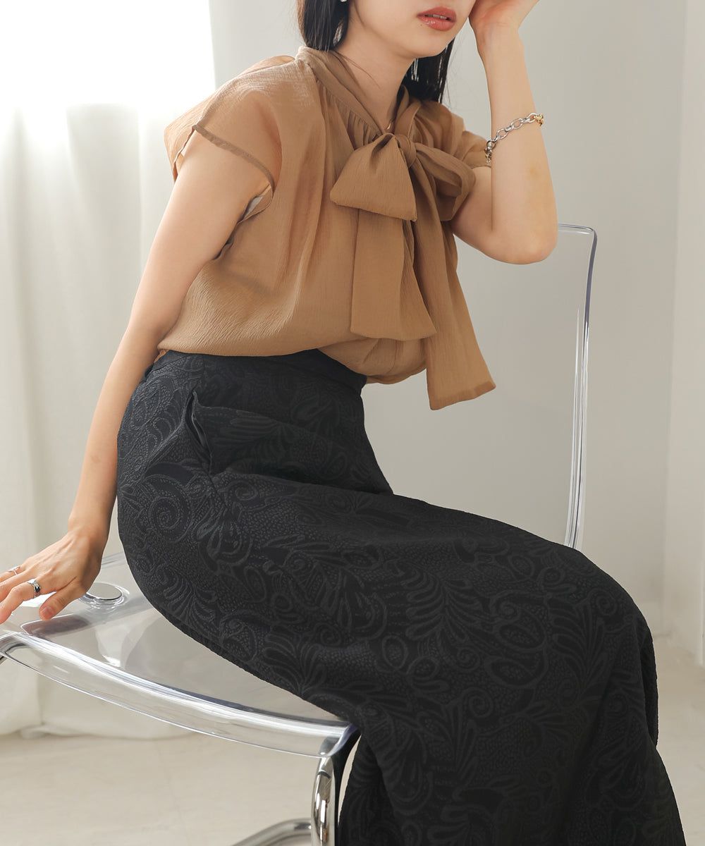 日本 Bab - 歐根紗紐結法式袖上衣-白