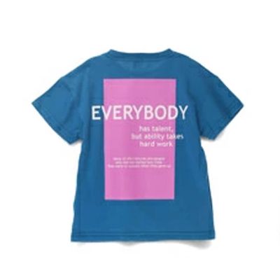 日本 BRANSHES - 100%棉 個性標語短袖上衣-EVERYBODY-靛藍