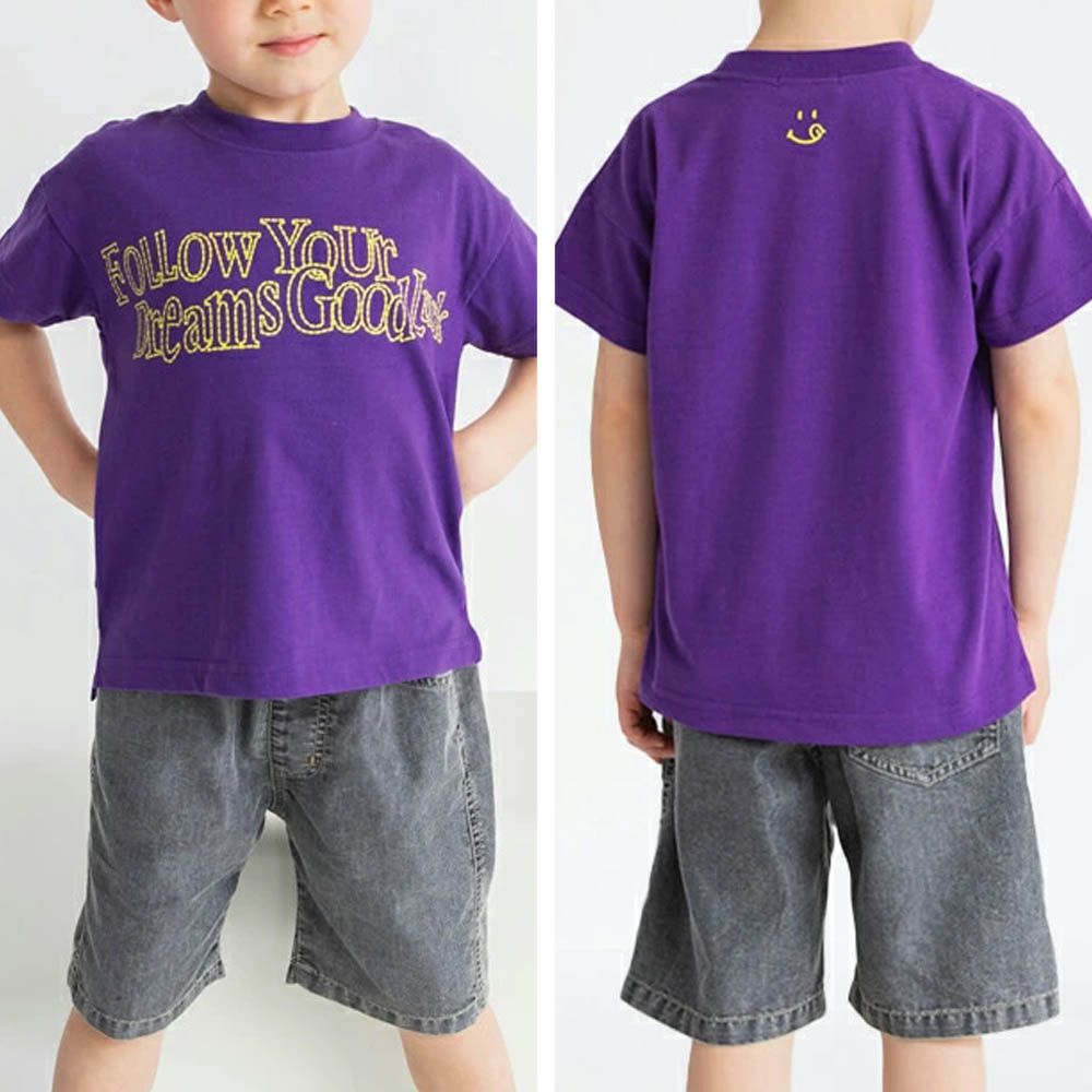 潮流感英文logo短袖上衣-紫