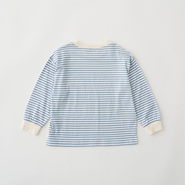 日本 b-ROOM - 100%棉 下擺品牌標籤條紋長袖上衣-黑