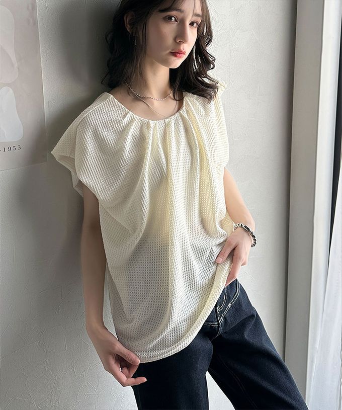 日本 Classical Elf - 前後2way甜美摺邊紋理短袖上衣-萊姆黃