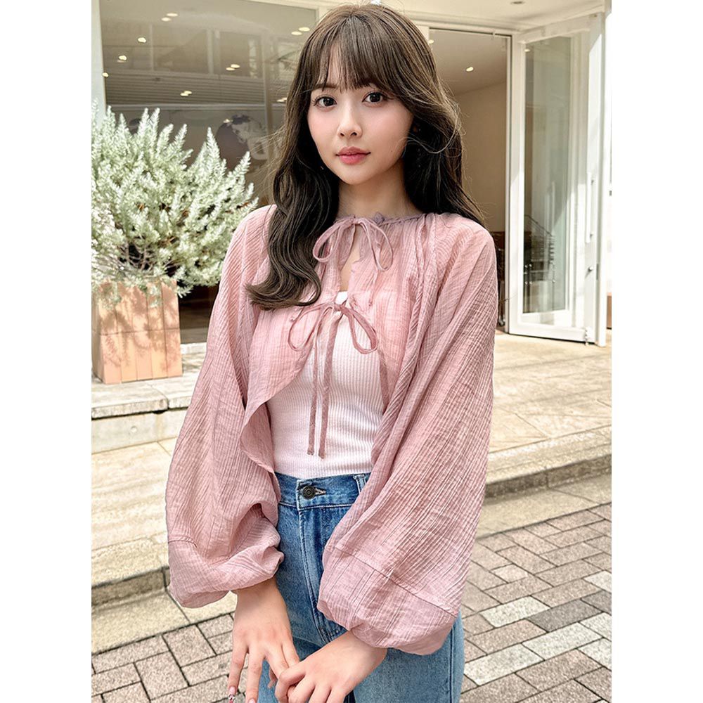 日本 GRL - 雙綁結楊柳透膚感罩衫-粉紅 (F)