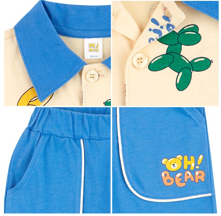 韓國 HEJMINI - 氣球印花排扣襯衫套裝-米X藍