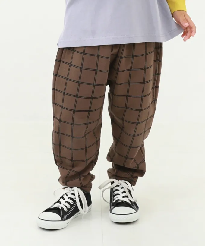 日本 devirock - 100%棉 活力休閒裏毛長褲-格紋-藍卡其