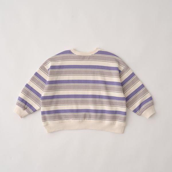 日本 b-ROOM - 裏起毛亮色系大落肩條紋上衣-黑灰系