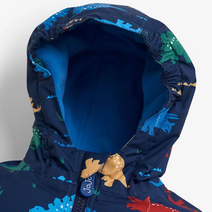 英國 JoJo Maman BeBe - 雙面防風/水連帽保暖刷毛外套-恐龍樂園