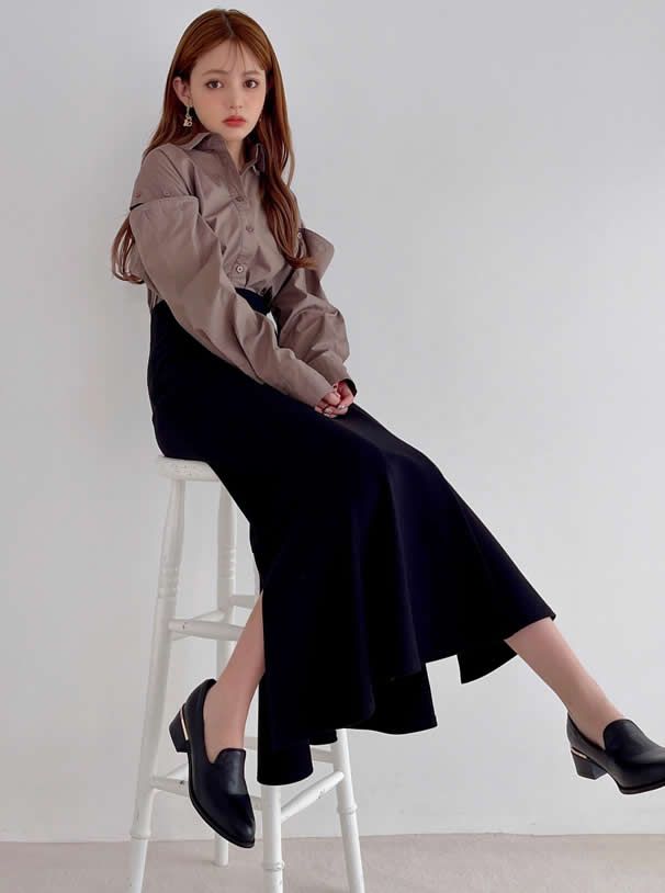 日本 GRL - 優雅質感搖曳魚尾裙(後鬆緊)-綠黃