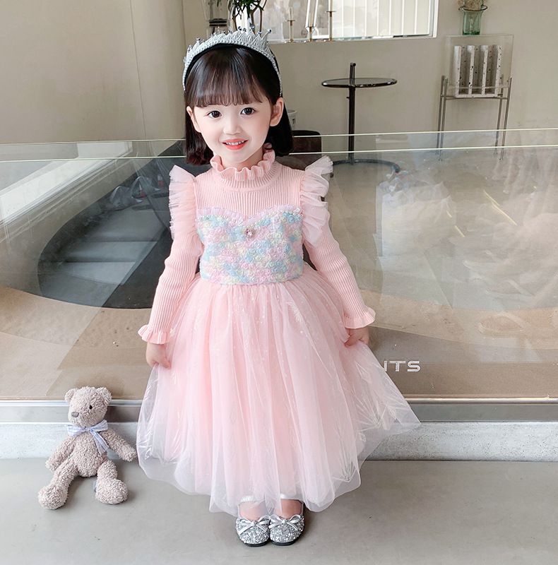 粉嫩玫瑰毛衣紗裙-粉色