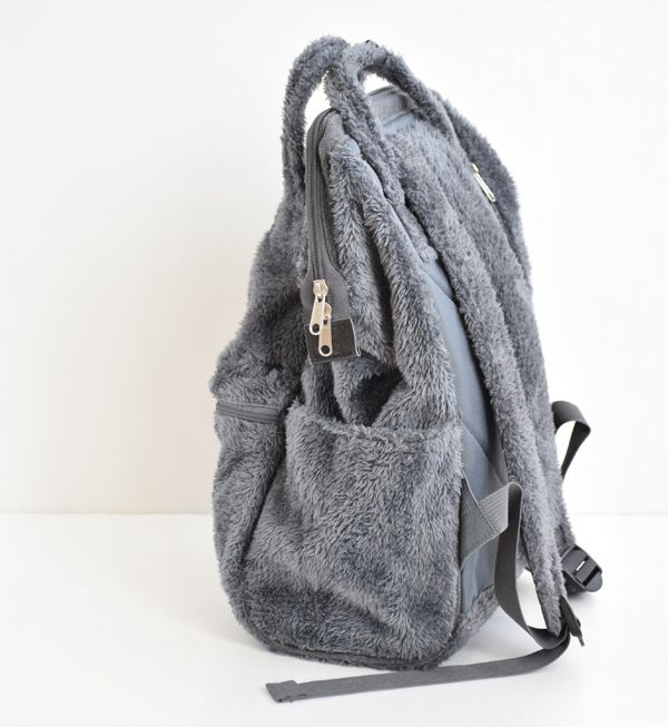 日本 Anello - 大開口毛毛後揹包-Regular大尺寸-IV米白