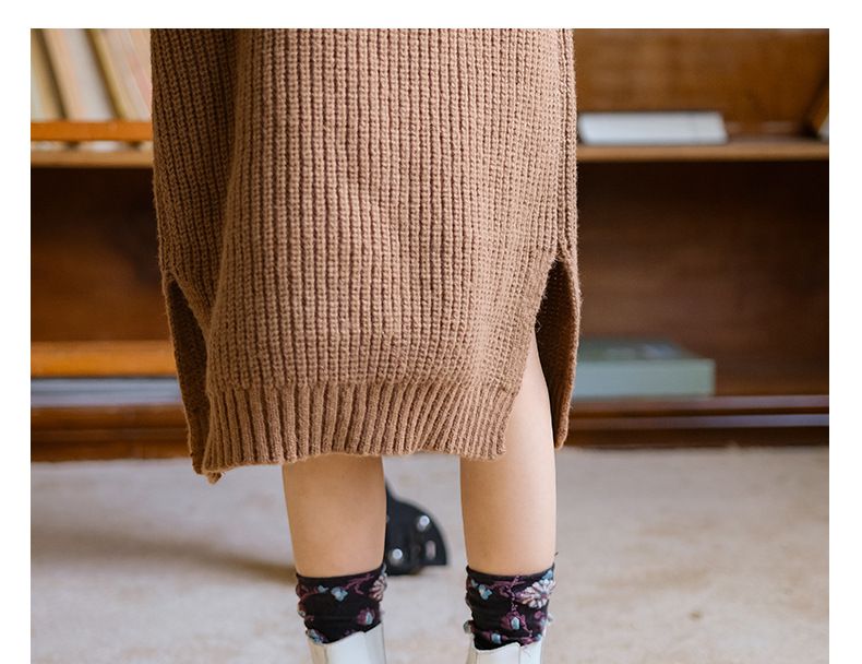 森林系半高領針織背心連身裙-咖啡色