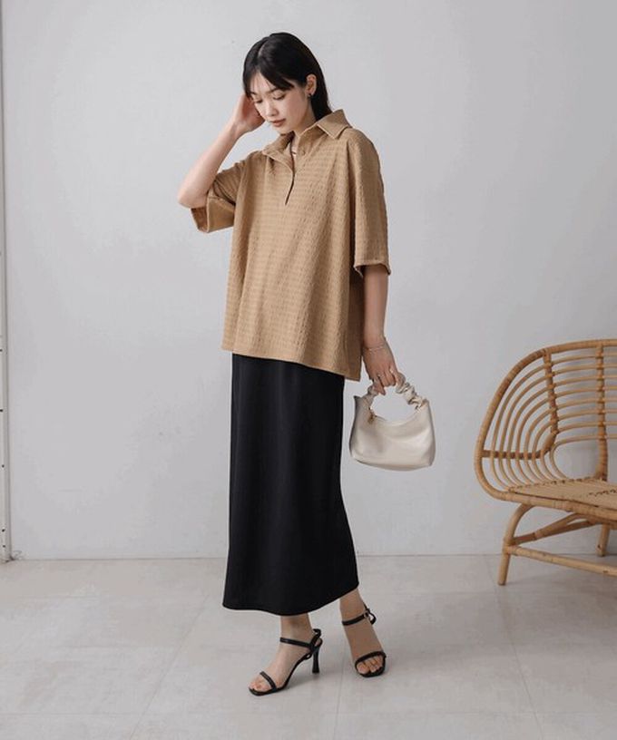 日本 Bab - 精緻紋理都會感五分袖上衣-黃