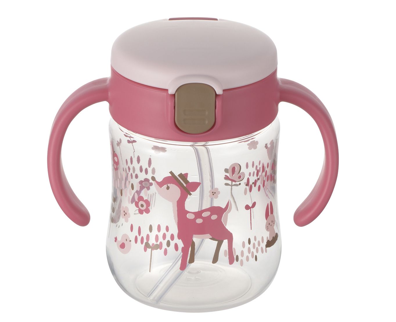 日本 Richell 利其爾 - 花間鹿吸管水杯-200ML-紅/粉-7個月適用