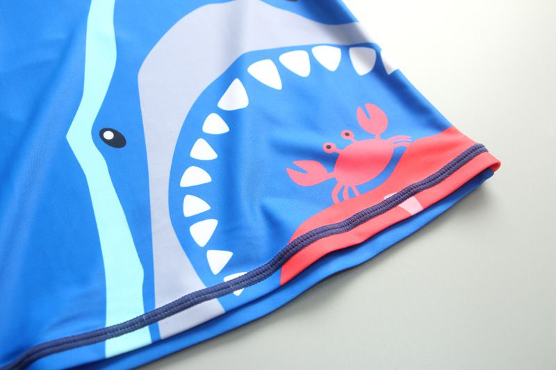 男寶防曬長袖泳裝套裝(附帽子)-大嘴鯊魚-藍色