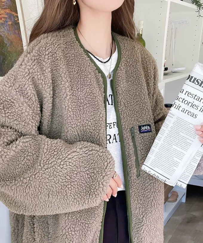 日本 Classical Elf - 2WAY泰迪熊短絨飛行外套-沙杏x黑