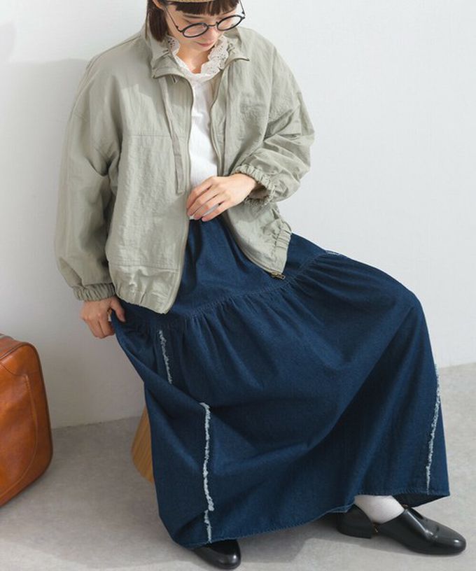 日本 Lupilien - 厚磅立體感線條澎澎長裙(附口袋)-海軍藍丹寧