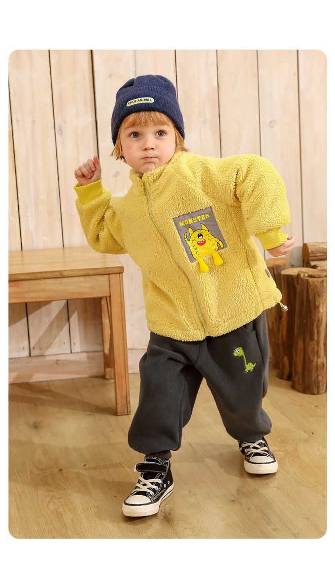 保暖立領羊羔絨外套-小怪物-深藍灰色