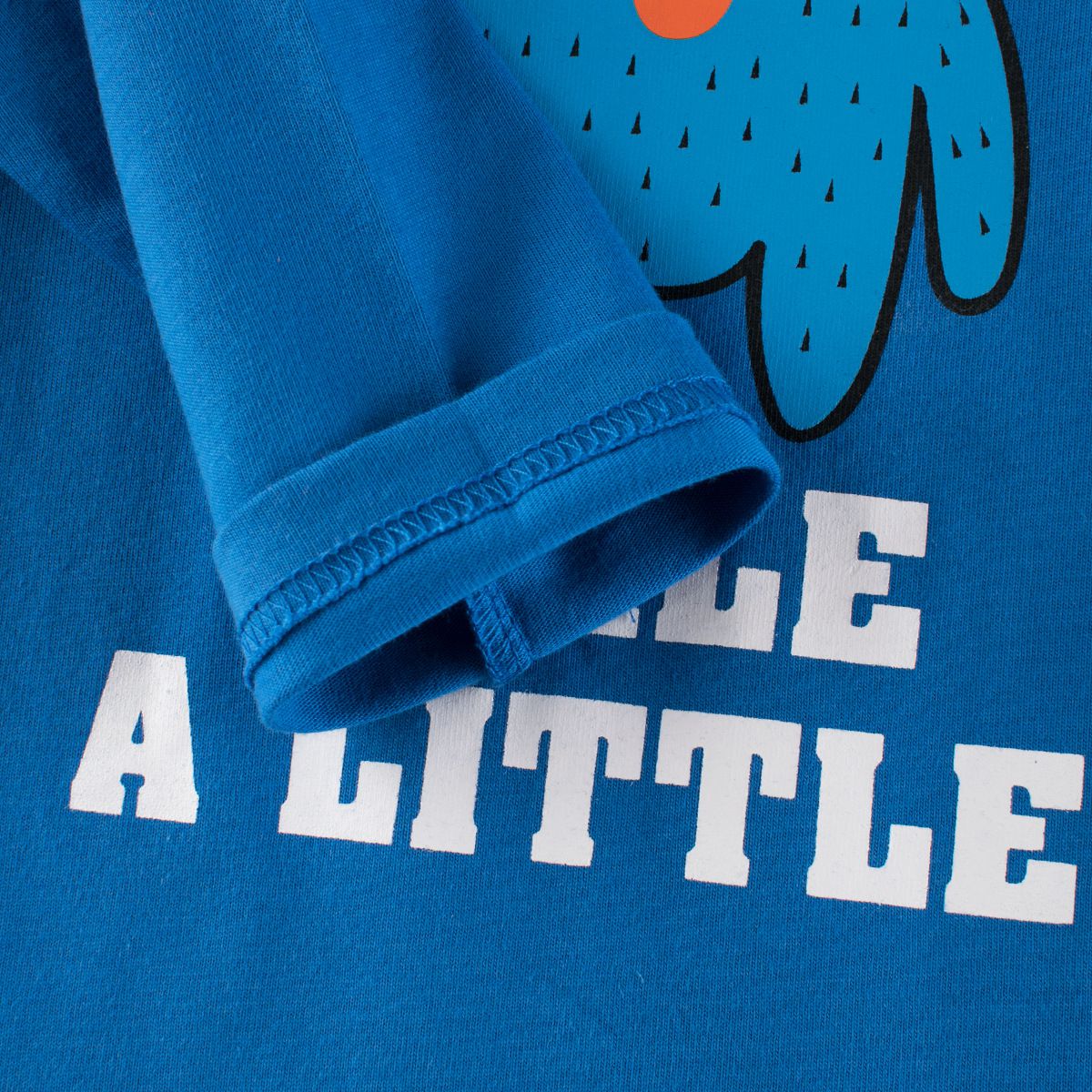 純棉圓領薄長袖上衣-調皮怪獸-藍色