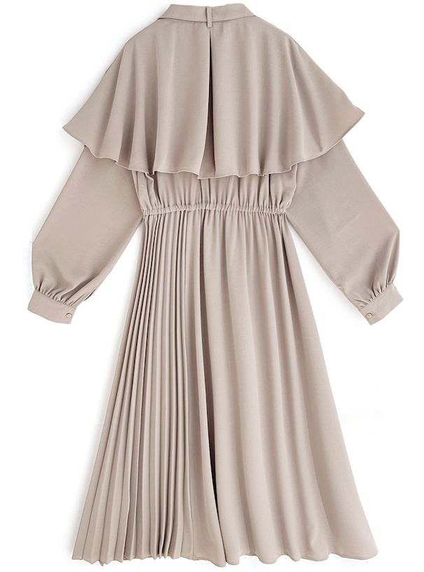 日本 GRL - 法式復古斗篷領收腰長袖洋裝-海軍藍