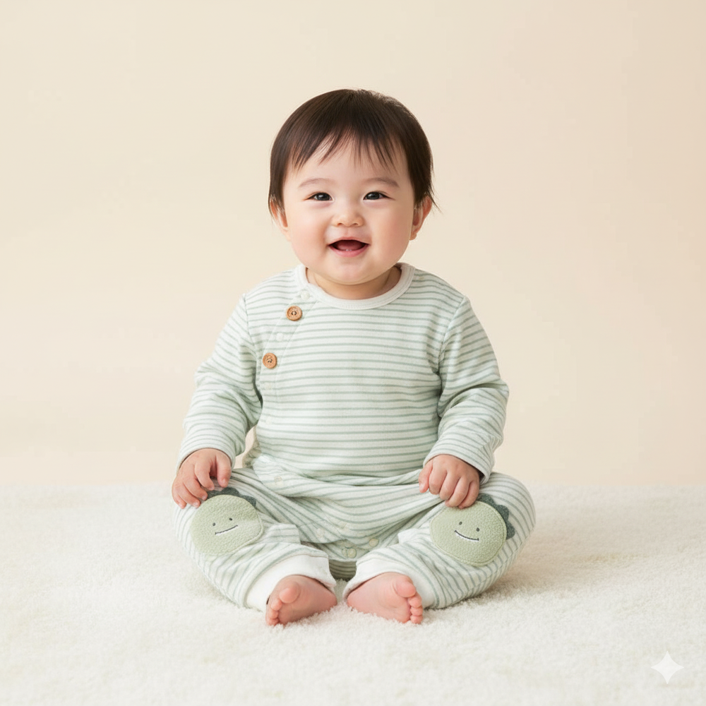 長袖兔裝 爬行神隊友-造型屁屁毛巾布-綠色