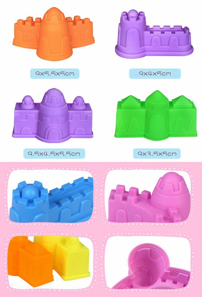 TUMBLING SAND 翻滾動力沙 - 5公斤豪華升級組-5kg沙(原色)+充氣沙盤+收納箱(顏色隨機)+4件城堡模型組+12件海灘模具組