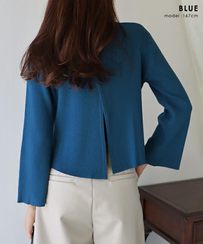 日本 BLUE EAST - 後交叉設計羅紋長袖上衣-咖啡棕