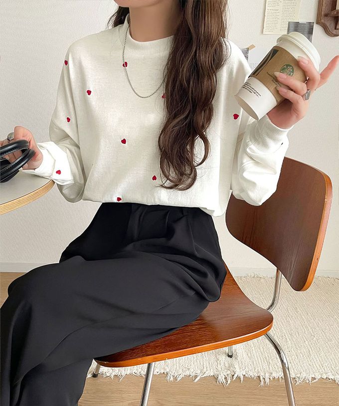 日本 Classical Elf - Java 滿版甜蜜心型長袖上衣-白底x紅