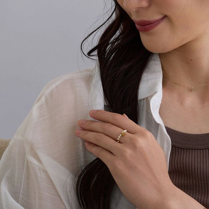 日本 Melody Accessory - 日本製 甜美珍珠18K金戒指鏈環-(可調戒圍)-星星