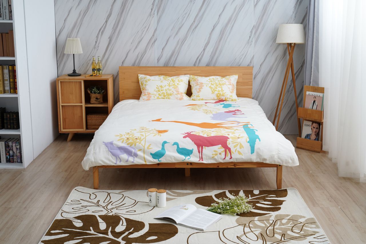 日本西村 Westy - 波卡圓舞曲-加大Queen Size雙人被套床包4件組-藍-加大Queen Size雙人款4件組-藍 (190x210cm, 45x75cm, 180x186x30cm)-雙人被套x1 + 枕頭套x2, 素色加大Queen Size雙人床包x1