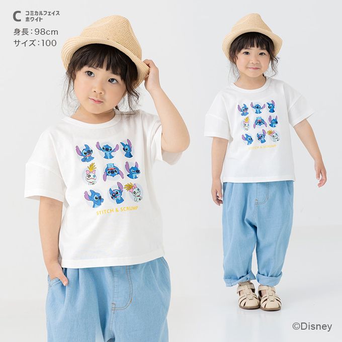 日本 Chil2 - 聯名款 100%純棉短袖上衣-卡通人物史迪奇-白