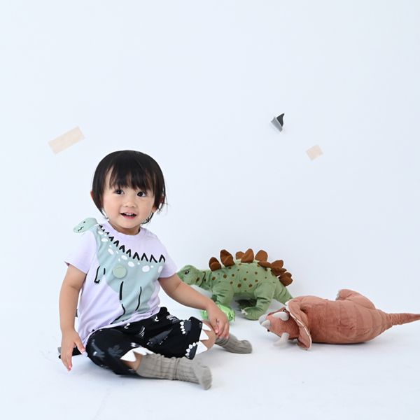 日本 Baby Room - 立體翻翻樂短袖上衣-恐龍伸長脖子-紫