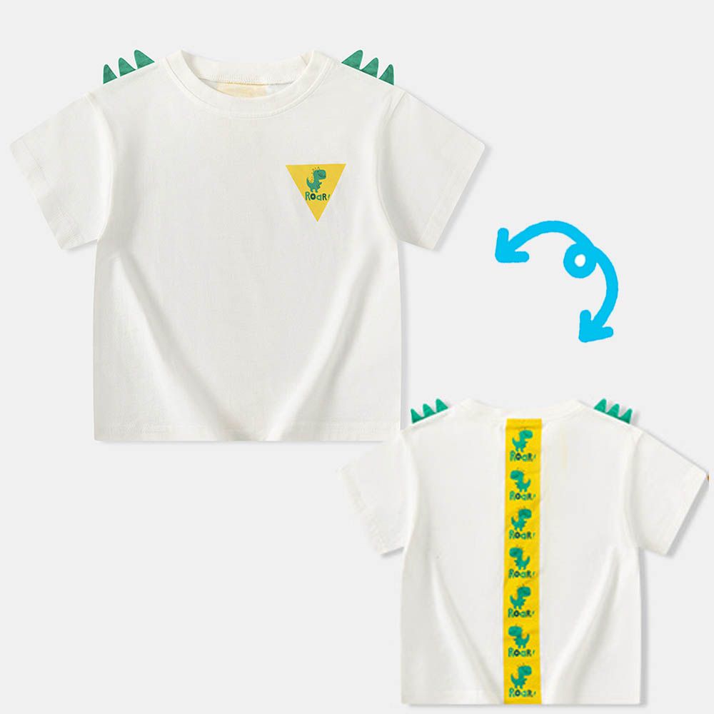 純棉立體短袖上衣-恐龍印花-米白