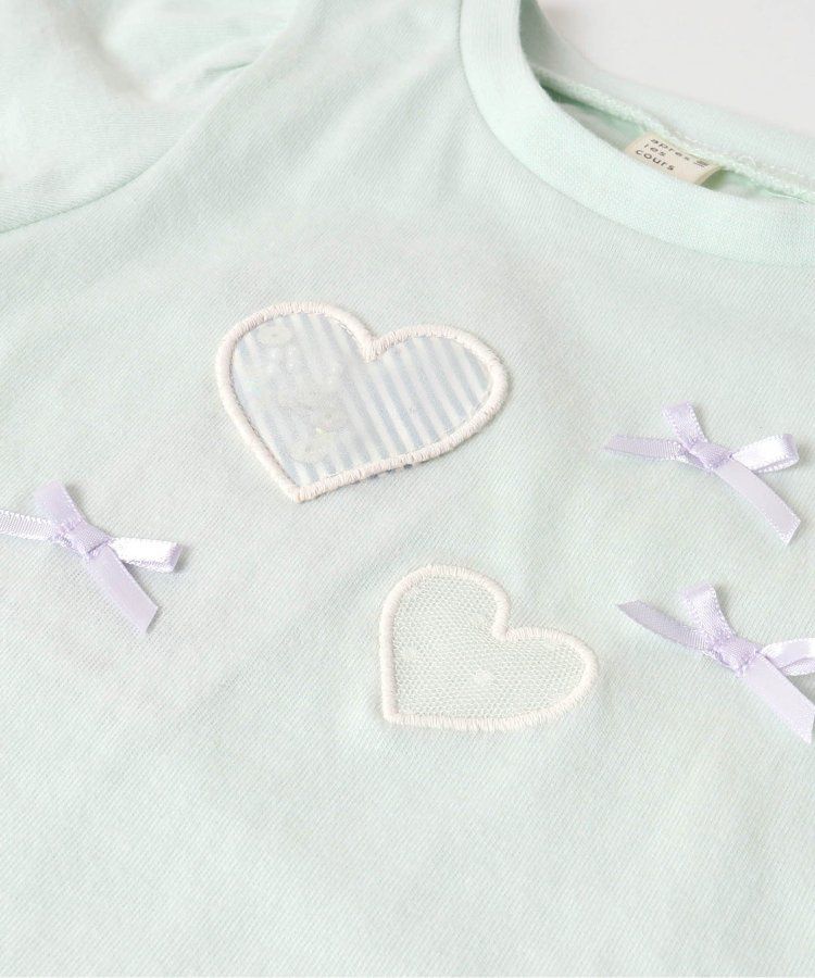 日本 apres les cours - 亮片點綴俏麗印花短袖上衣-愛心-淺綠