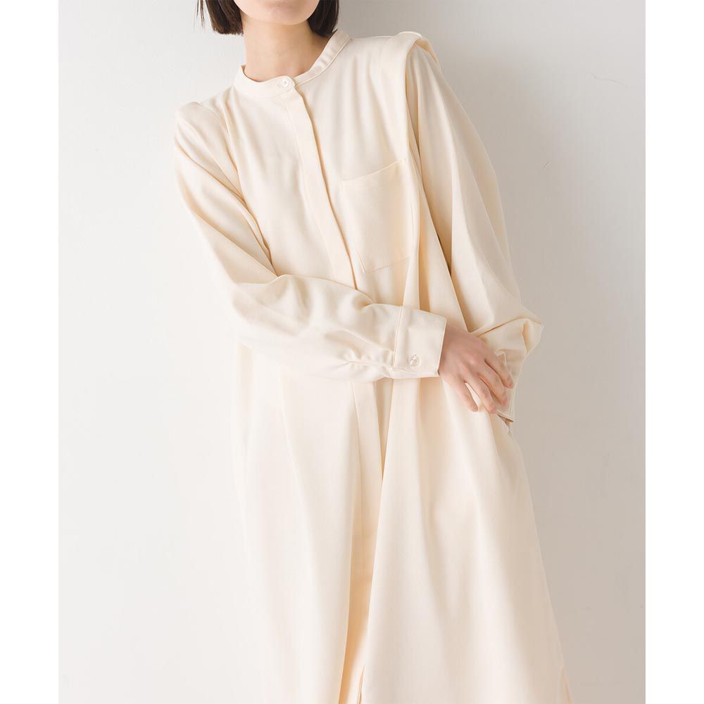 日本 OMNES - 法式簡約絲滑長版襯衫洋裝-米杏