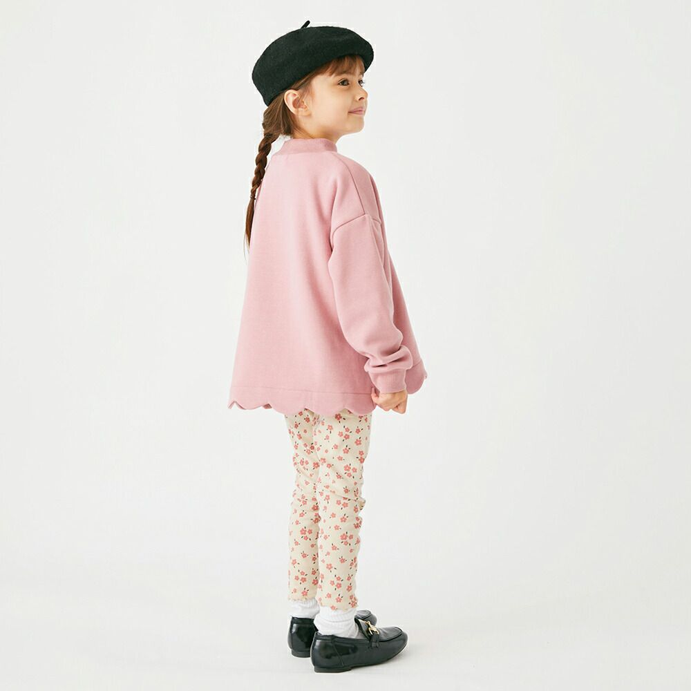 日本 evercloset - 小立領裏起毛貝殼下擺長袖上衣-淺灰棕