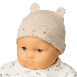 akachan honpo - 新生兒針織帽-小熊-淺卡其色 (32~36cm)