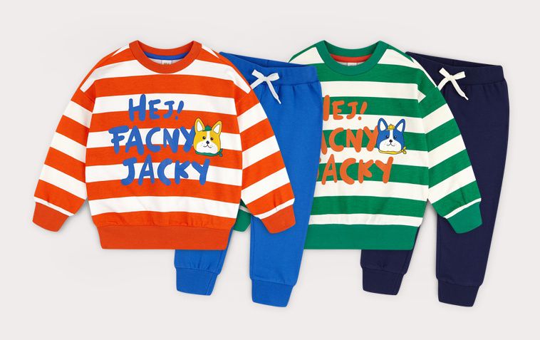 韓國 HEJMINI - 鬥牛犬條紋相間套裝-橘紅