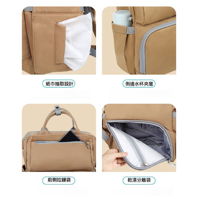 Heine 海恩 - 多功能後背包 媽咪包 媽媽後背包 中性後背包(GAVEGA WIN-54354)-卡其色