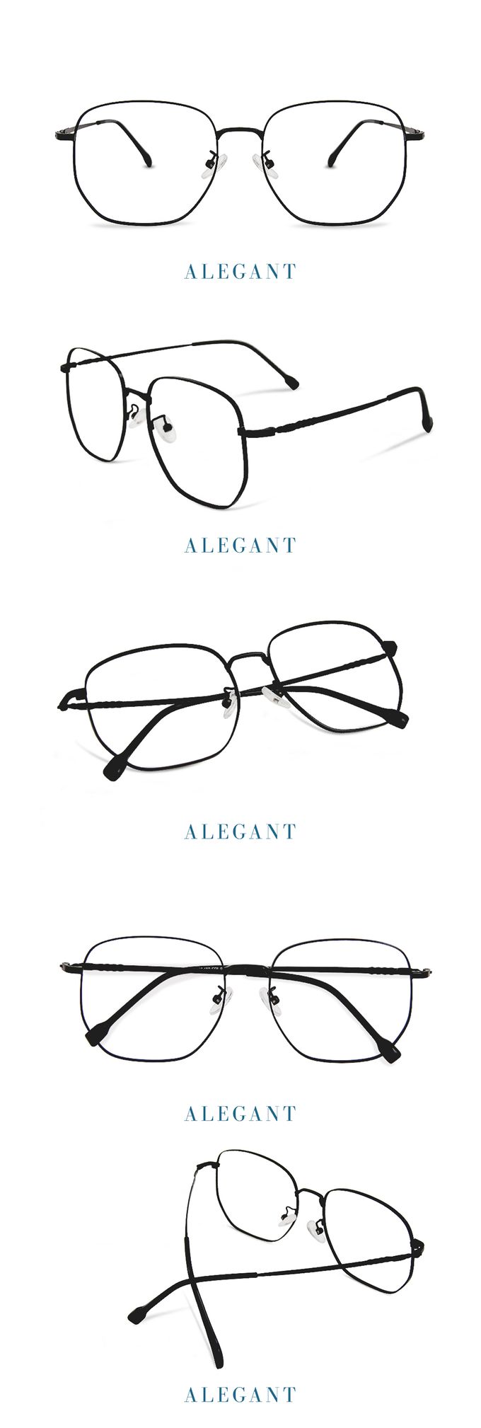 ALEGANT - 松露黑幾何多邊文青金屬光學鏡框UV400濾藍光眼鏡