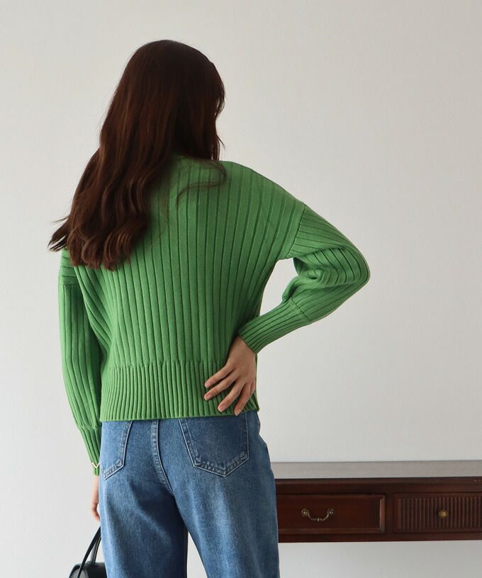 日本 BLUE EAST - 百搭坑條立領針織毛衣-水藍