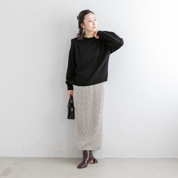 日本 ihuu - 時尚肩膀柔軟針織長袖上衣-象牙白