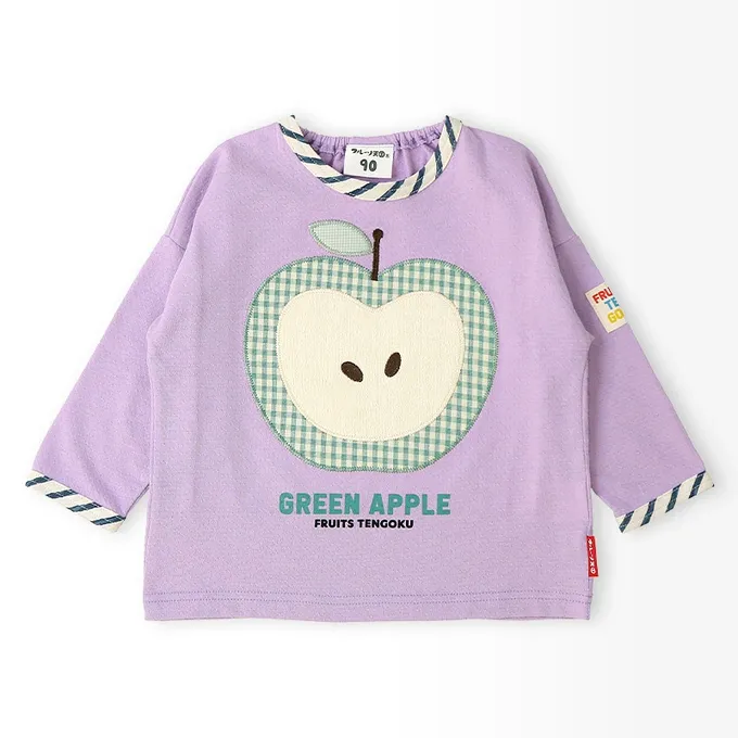 日本 ZOOLAND - 水果樂園 格紋緹花長袖上衣-香蕉-薄荷綠